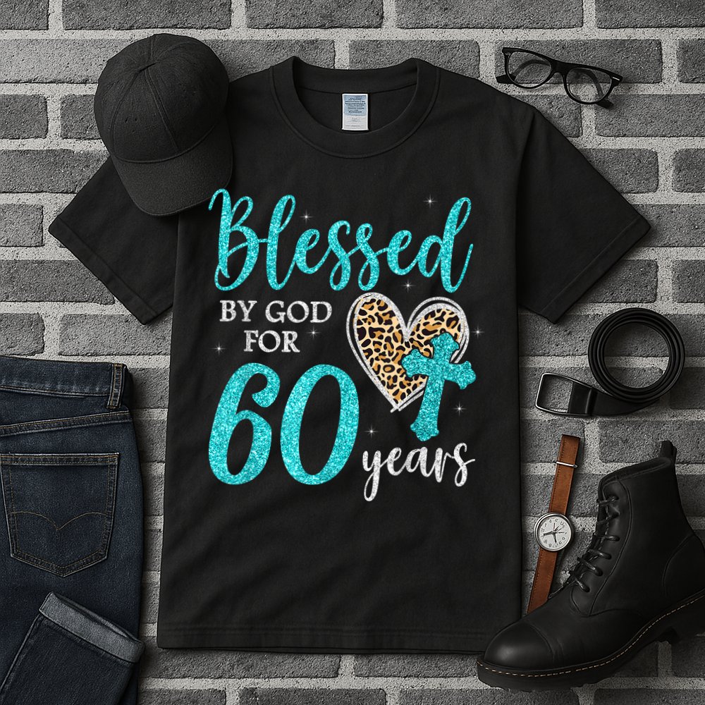 Blessed By God For 60 Years Happy 60th Bday Leopard Heart Tall T-Shirt