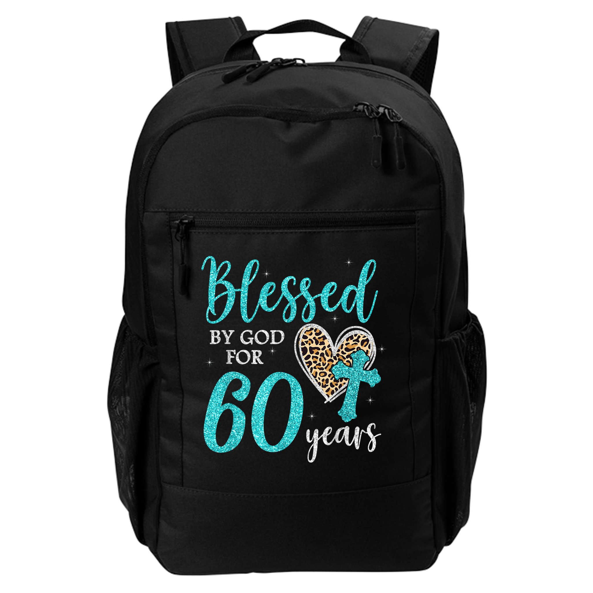 Blessed By God For 60 Years Happy 60th Bday Leopard Heart Backpack