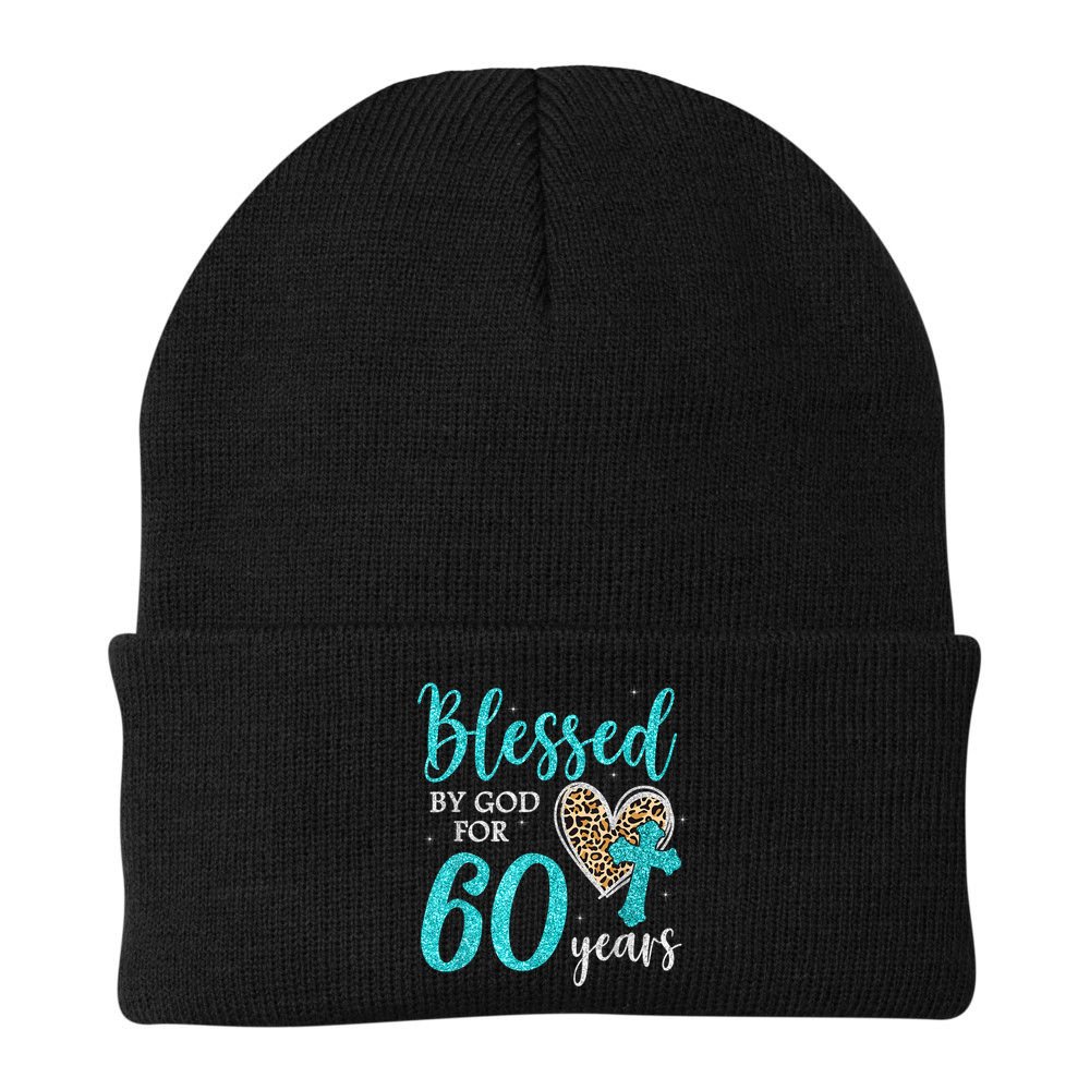 Blessed By God For 60 Years Happy 60th Bday Leopard Heart Beanie