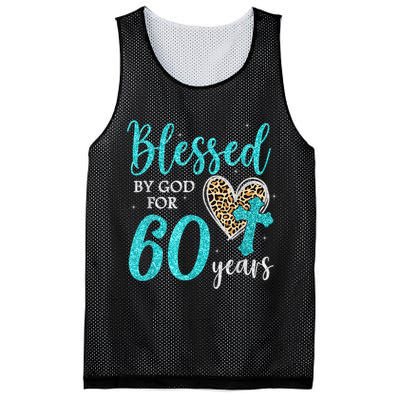 Blessed By God For 60 Years Happy 60th Bday Leopard Heart Mesh Reversible Basketball Jersey Tank