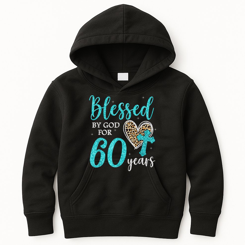 Blessed By God For 60 Years Happy 60th Bday Leopard Heart Kids Hoodie