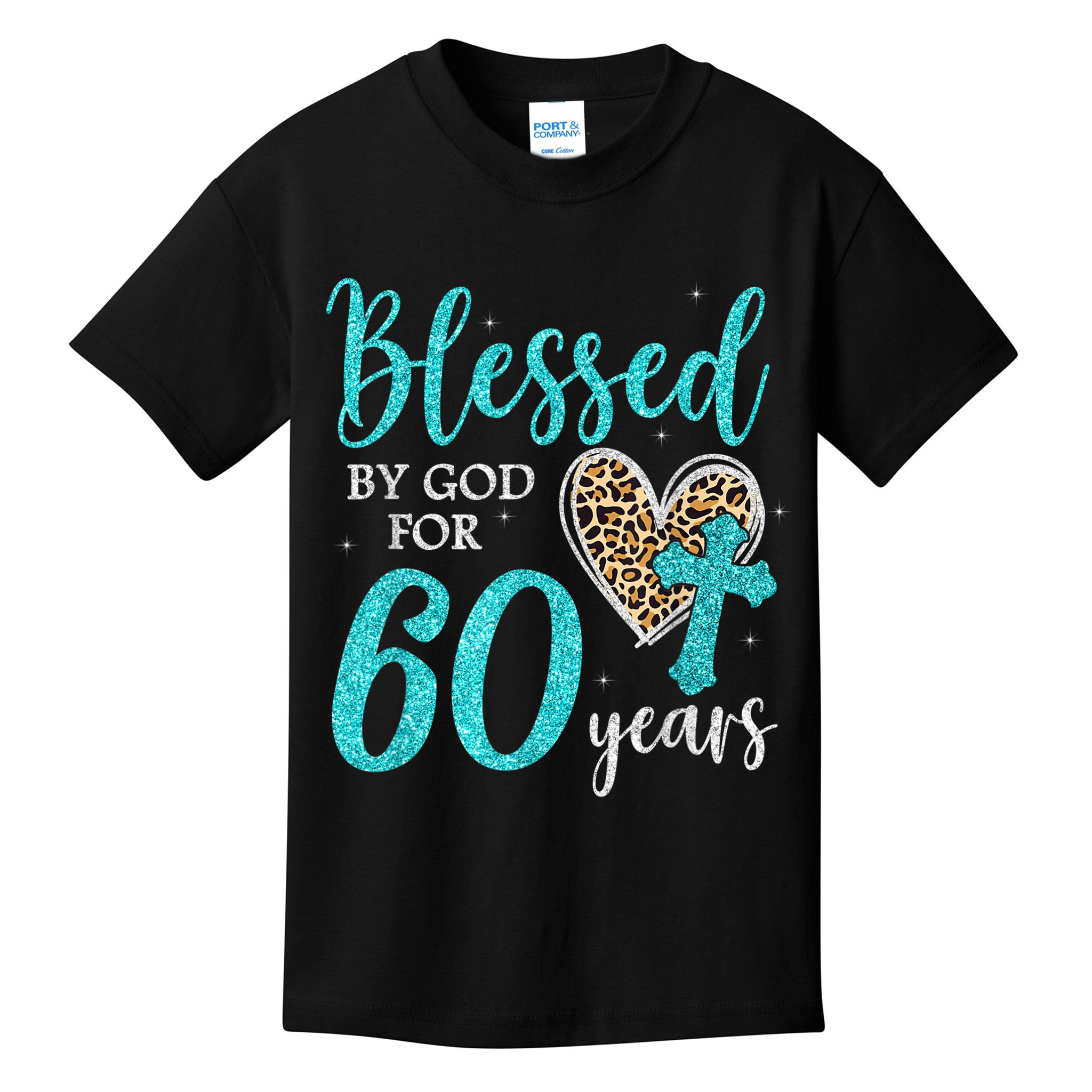 Blessed By God For 60 Years Happy 60th Bday Leopard Heart Kids T-Shirt