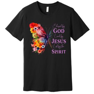 Blessed By God Loved By Jesus Butterfly Premium T-Shirt