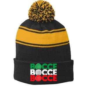 Bocce Ball Game Enthusiast Lawn Bowling Boule Boccia Stripe Pom Pom Beanie