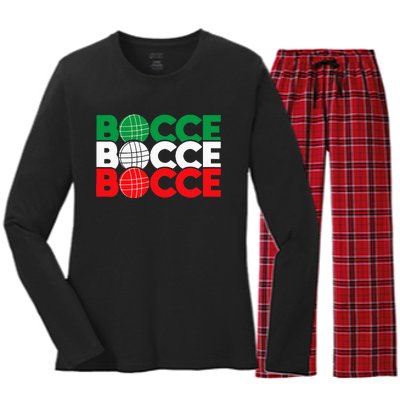 Bocce Ball Game Enthusiast Lawn Bowling Boule Boccia Women's Long Sleeve Flannel Pajama Set 