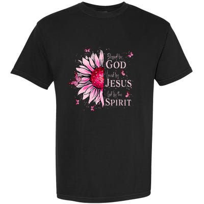 Blessed By God Loved By Jesus Pink Sunflower Garment-Dyed Heavyweight T-Shirt