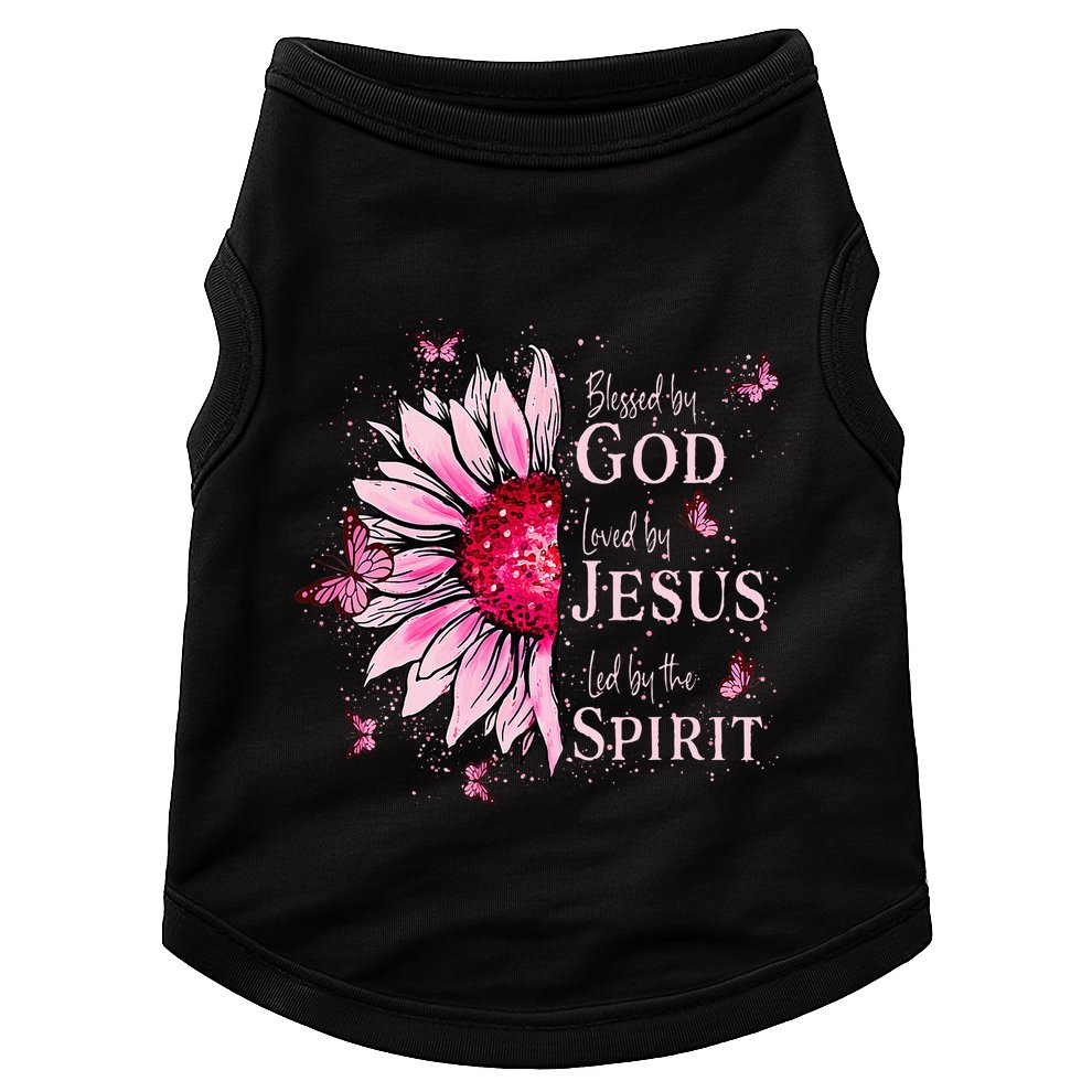 Blessed By God Loved By Jesus Pink Sunflower Doggie Tank
