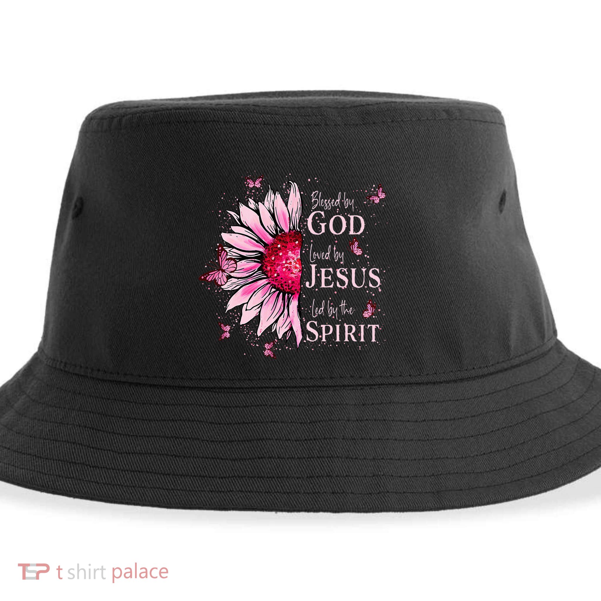 Blessed By God Loved By Jesus Pink Sunflower Sustainable Bucket Hat