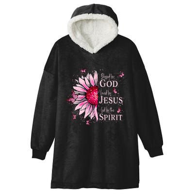 Blessed By God Loved By Jesus Pink Sunflower Hooded Wearable Blanket