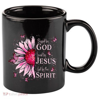 Blessed By God Loved By Jesus Pink Sunflower 11oz C Handle Ceramic Mug