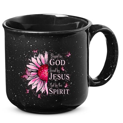 Blessed By God Loved By Jesus Pink Sunflower 15oz Campfire Ceramic Mug