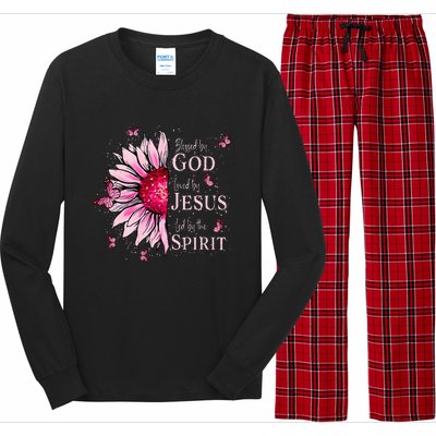 Blessed By God Loved By Jesus Pink Sunflower Long Sleeve Pajama Set