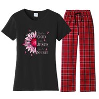 Blessed By God Loved By Jesus Pink Sunflower Women's Flannel Pajama Set