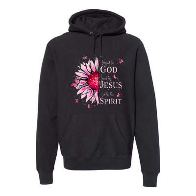 Blessed By God Loved By Jesus Pink Sunflower Premium Hoodie