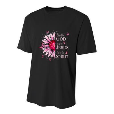 Blessed By God Loved By Jesus Pink Sunflower Youth Performance Sprint T-Shirt
