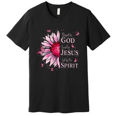 Blessed By God Loved By Jesus Pink Sunflower Premium T-Shirt