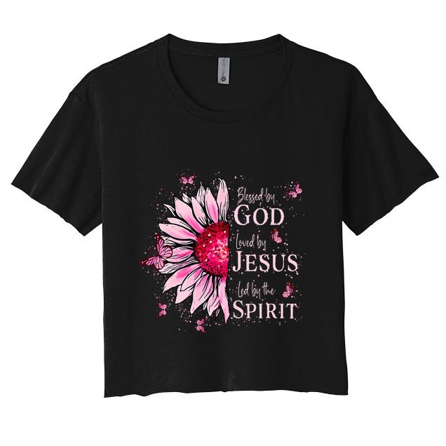 Blessed By God Loved By Jesus Pink Sunflower Crop Top
