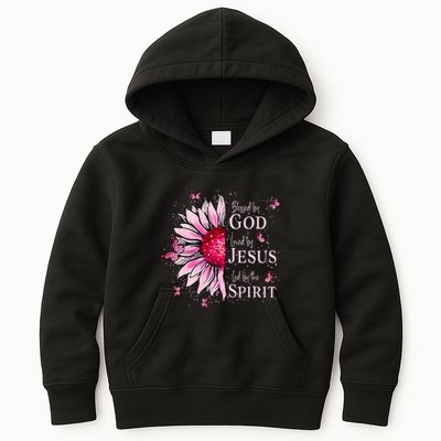 Blessed By God Loved By Jesus Pink Sunflower Kids Hoodie