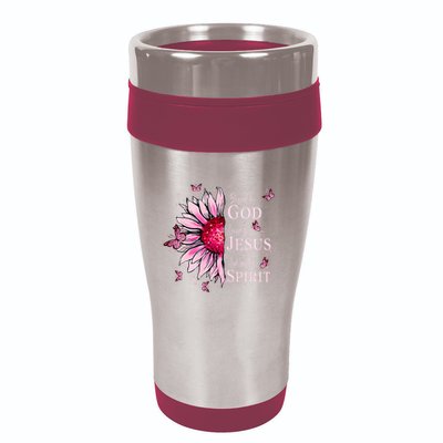 Blessed By God Loved By Jesus Pink Sunflower 16oz Travel Tumbler
