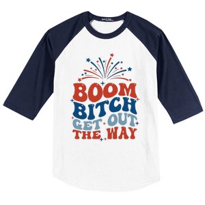 Boom Bitch Get Out The Way Funny 4th Of July Baseball Sleeve Shirt