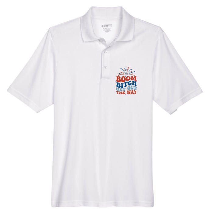 Boom Bitch Get Out The Way Funny 4th Of July Men's Origin Performance Pique Polo