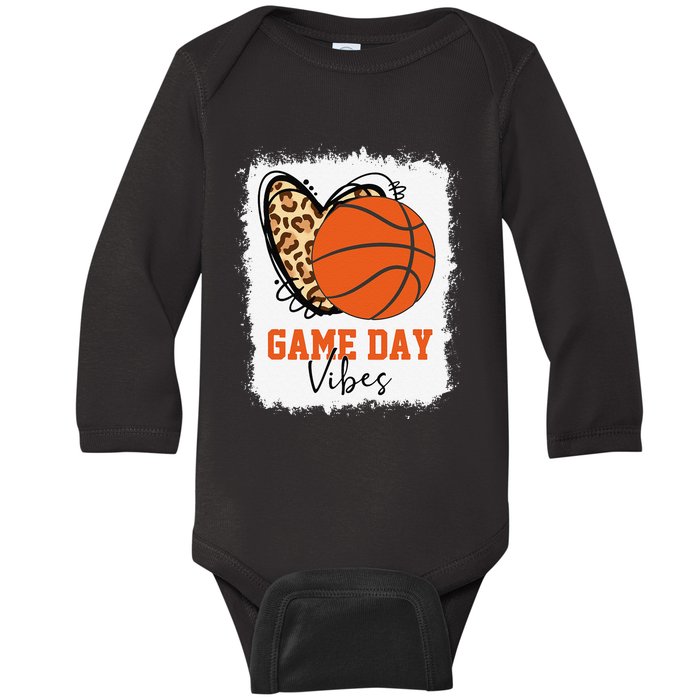 Bleached Basketball Game Day Vibes Basketball Mom Game Day Baby Long Sleeve Bodysuit