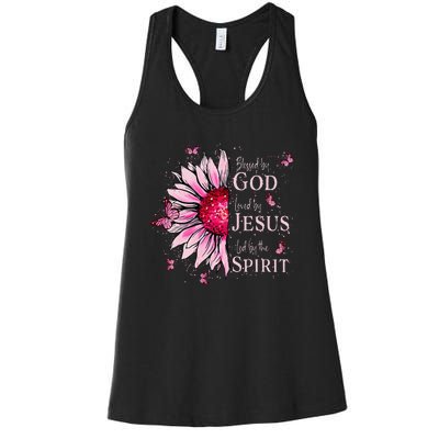 Blessed By God Loved By Jesus Pin.K Sunflower Women's Racerback Tank