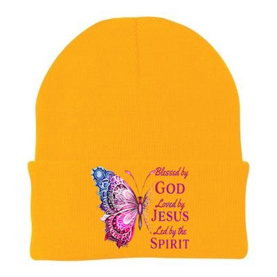 Blessed By God Loved By Jesus Pin.K Butterfly Christian Knit Cap Winter Beanie