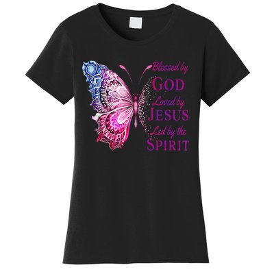 Blessed By God Loved By Jesus Pin.K Butterfly Christian Women's T-Shirt