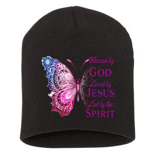 Blessed By God Loved By Jesus Pin.K Butterfly Christian Short Acrylic Beanie