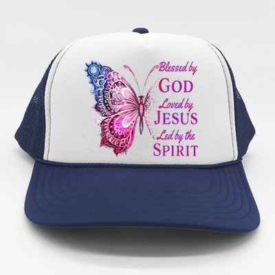 Blessed By God Loved By Jesus Pin.K Butterfly Christian Trucker Hat