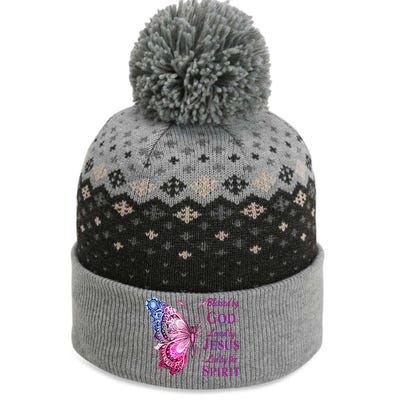 Blessed By God Loved By Jesus Pin.K Butterfly Christian The Baniff Cuffed Pom Beanie