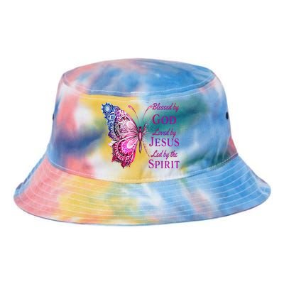 Blessed By God Loved By Jesus Pin.K Butterfly Christian Tie Dye Newport Bucket Hat