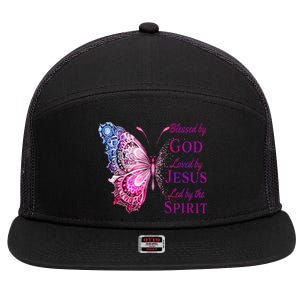 Blessed By God Loved By Jesus Pin.K Butterfly Christian 7 Panel Mesh Trucker Snapback Hat