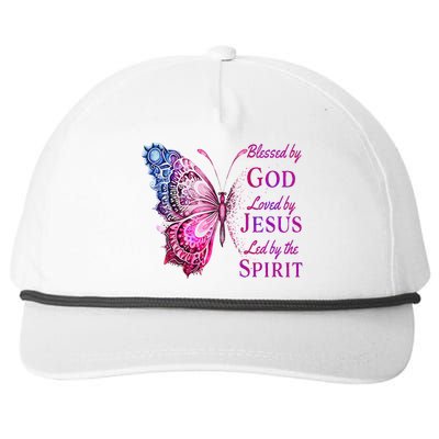 Blessed By God Loved By Jesus Pin.K Butterfly Christian Snapback Five-Panel Rope Hat