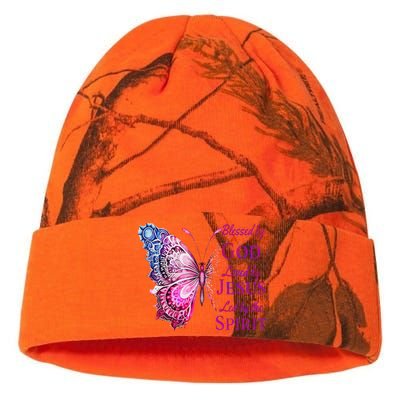 Blessed By God Loved By Jesus Pin.K Butterfly Christian Kati Licensed 12" Camo Beanie