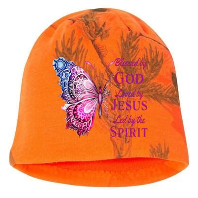 Blessed By God Loved By Jesus Pin.K Butterfly Christian Kati - Camo Knit Beanie