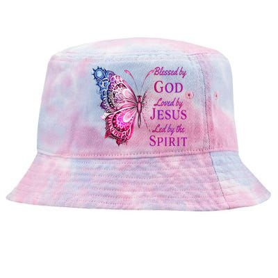 Blessed By God Loved By Jesus Pin.K Butterfly Christian Tie-Dyed Bucket Hat