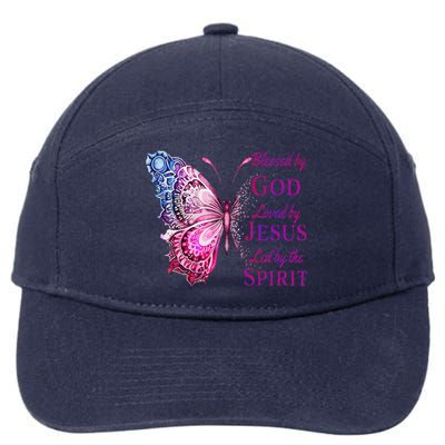 Blessed By God Loved By Jesus Pin.K Butterfly Christian 7-Panel Snapback Hat