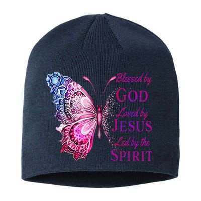 Blessed By God Loved By Jesus Pin.K Butterfly Christian Sustainable Beanie