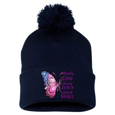 Blessed By God Loved By Jesus Pin.K Butterfly Christian Pom Pom 12in Knit Beanie