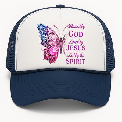 Blessed By God Loved By Jesus Pin.K Butterfly Christian Trucker Hat