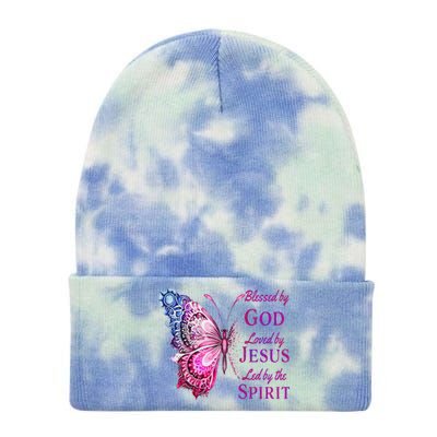 Blessed By God Loved By Jesus Pin.K Butterfly Christian Tie Dye 12in Knit Beanie