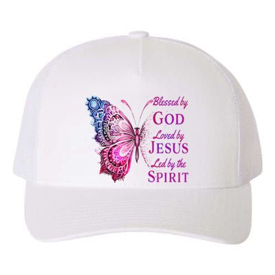 Blessed By God Loved By Jesus Pin.K Butterfly Christian Yupoong Adult 5-Panel Trucker Hat