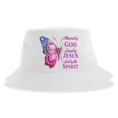 Blessed By God Loved By Jesus Pin.K Butterfly Christian Sustainable Bucket Hat