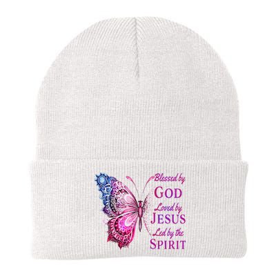 Blessed By God Loved By Jesus Pin.K Butterfly Christian Knit Cap Winter Beanie