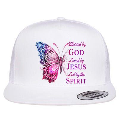 Blessed By God Loved By Jesus Pin.K Butterfly Christian Flat Bill Trucker Hat