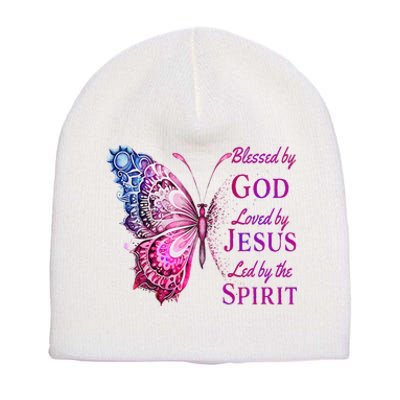 Blessed By God Loved By Jesus Pin.K Butterfly Christian Short Acrylic Beanie