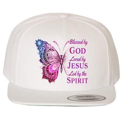 Blessed By God Loved By Jesus Pin.K Butterfly Christian Wool Snapback Cap