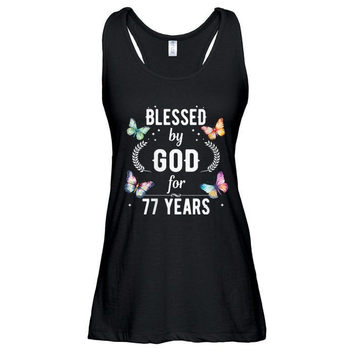 Blessed By God For 77 Years Old Cute Butterfly 77th Birthday Ladies Essential Flowy Tank